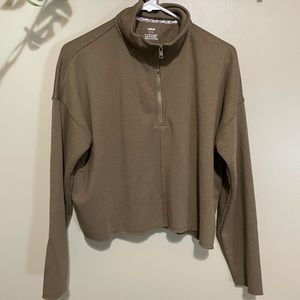 Olive American Eagle Cropped Quarter Zip Sweater